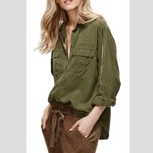 Free People Green Off Campus Button Down Top M